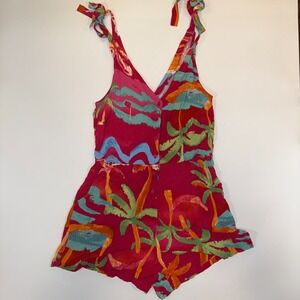 C&C California One-Piece Romper Womens Small Multi Tropical Print Rayon Vacation